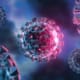 Corona Virus Mutation - medical 3D illustration with dark blue cell background